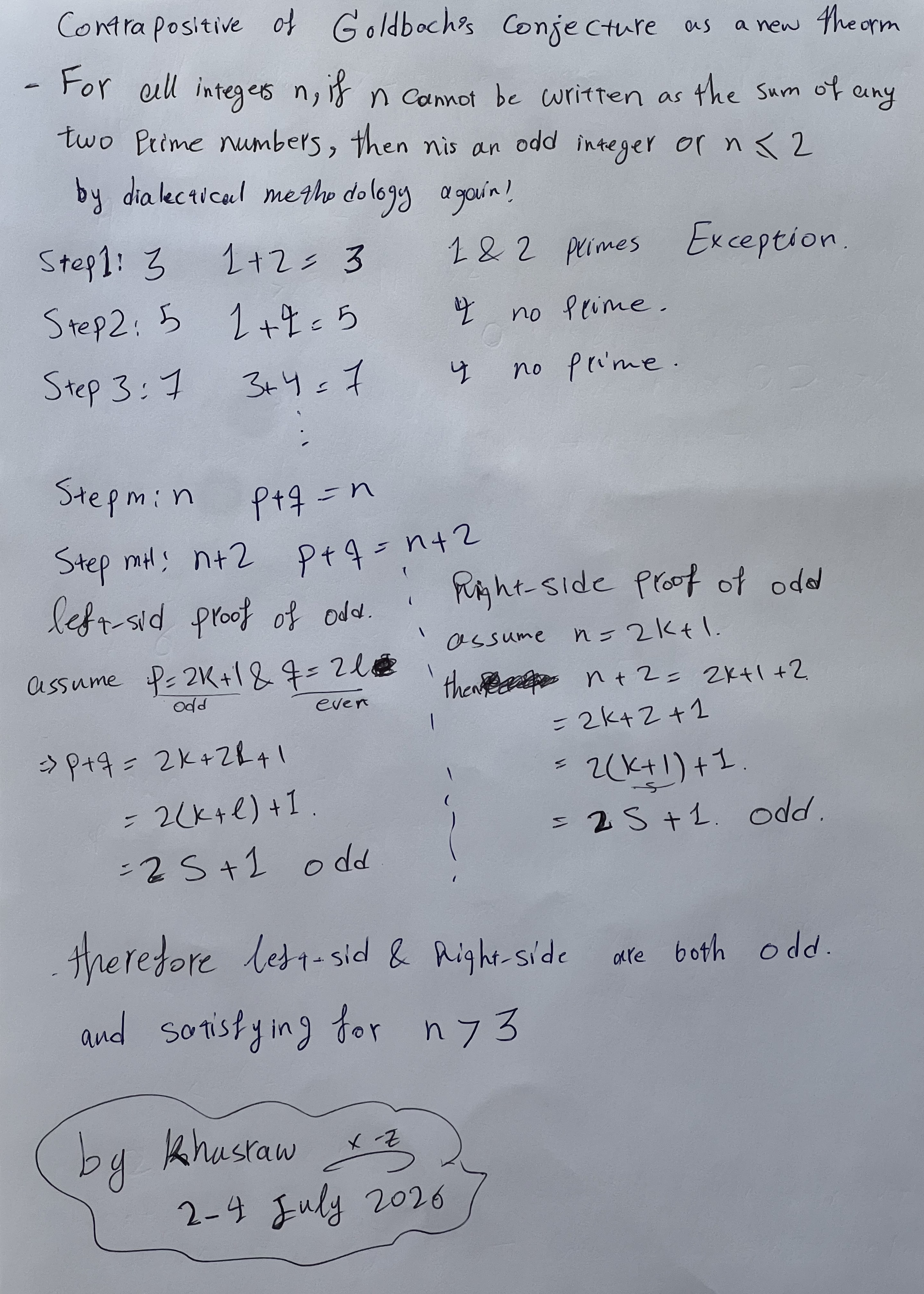 Direct Proof of Goldbach's Conjecture